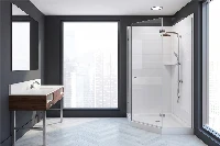 Contemporary dual-surface surround unit with sturdy monolithic panels engineered to wrap around partial privacy walls seamlessly