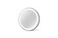 Contemporary round halo-lit mirror designed for sophisticated resort vanity areas