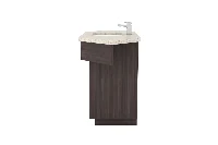 Minimalist angled vanity station featuring a low-profile perimeter frame and an uninterrupted visual flow that turns underutilized corners into a functional focal point