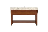 Minimalist apron-style vanity station featuring a low-profile integrated counter and an uninterrupted visual flow across its high-quality front shielding