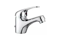 Modern angled spout faucet for sleek, minimalist hotel bathrooms