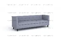 Contemporary upholstered sofa with minimalist button detailing and tapered wooden legs