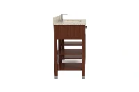 Contemporary slatted-base vanity counter with a sturdy, monolithic top and an exposed under-sink slatted deck that maximizes ventilation and storage