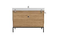 Contemporary integrated vanity unit with a sturdy monolithic top and smart, space-maximizing cabinetry configurations