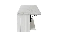 Sleek designer kitchen island showcasing a continuous stone or wood grain that wraps over the edge for a refined, high-end aesthetic