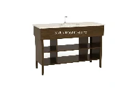 Modern double shelf vanity top featuring an integrated solid-surface basin and a clean-lined architectural frame with two tiers of open lower storage