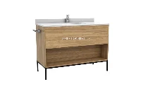 Modern storage vanity top featuring an integrated solid-surface basin and an organized, multi-tier hidden compartment layout