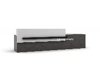 Modern floating-shelf reception desk featuring a durable commercial-grade build paired with a cantilevered transaction shelf that adds sleek dimensional depth