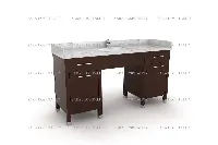 Modern dual-basin vanity top crafted from durable natural stone with a thick, mitered edge and pre-drilled faucet holes