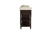Contemporary open-base vanity unit with a sturdy, monolithic top and exposed, streamlined supporting legs tailored for a boutique hotel-inspired look