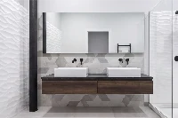 Contemporary clear-view surround unit with sturdy monolithic walls designed to amplify natural light and maintain an open visual flow