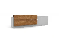 Sleek architectural curved-corner counter showcasing a sweeping quarter-turn profile with a raised transaction top and integrated cable-management channels