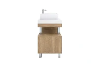 Sleek wide-profile vanity counter showcasing an expansive open bottom deck for a minimalist, airy look