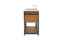 Contemporary tiered-drawer vanity unit with a sturdy, monolithic top and integrated hardware-free drawer fronts that maximize seamless storage