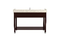 Minimalist geometric vanity station featuring a low-profile floating top and a uniform, high-quality finish over a spacious open framework