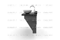 Sophisticated granite counter offering a substantial silhouette and a clean, seamless backdrop for a designer vessel sink setup