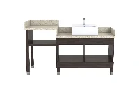 Sleek dual-basin vanity counter showcasing a symmetric, side-by-side layout with ample deck space