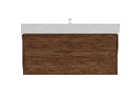 Contemporary horizontal-line vanity unit with a sturdy monolithic top and a hardware-free, wide drawer facade