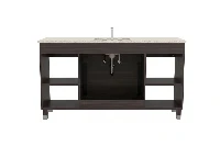 Contemporary enclosed vanity unit with a sturdy, monolithic top and integrated hardware-free cabinet fronts for a streamlined, clutter-free look