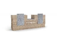 Contemporary dual-layer front desk with a sturdy monolithic frame, combining contrasting material finishes across two distinct front accent panels
