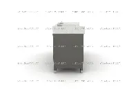 Architectural double-basin counter with a thick, mitered edge and wide deck space between the integrated sinks