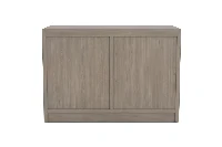 Contemporary planked media cabinet offering stylish enclosed storage for electronics or entryway essentials