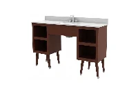 Minimalist twin-station vanity counter offering crisp right angles and a seamless, high-efficiency symmetric layout
