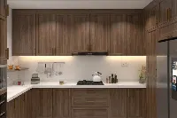 Contemporary overhead kitchen unit with integrated push-to-open doors and a low-profile, monolithic frame