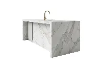 Minimalist extended counter featuring a uniform, high-quality finish and a low-profile aesthetic designed to maximize usable workspace