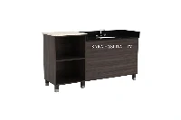 Modern drawer storage vanity featuring an integrated basin and a clean architectural facade with pull-out drawers