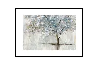 Modern minimalist artwork featuring a single, slender tree silhouette against a neutral backdrop