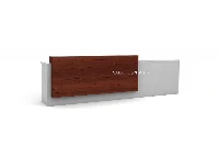 Minimalist smooth-corner reception station providing a spacious interior desk footprint wrapped in a durable, low-maintenance curved outer shell