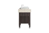 Sleek single-well vanity counter showcasing a minimalist design with generous surrounding deck space