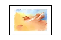 Modern abstract painting featuring a soft, blurred horizon line in soothing pastel tones of lavender, blue, and sand