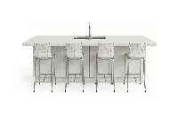 Sleek architectural island counter showcasing a split-level geometric design and a clean-lined, minimalist silhouette