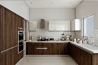 Sleek architectural galley kitchen showcasing two opposing rows of cabinets with a refined, minimalist silhouette