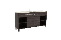 Modern storage cabinet vanity top featuring an integrated solid-surface basin and a clean-lined architectural base with flush-fitting cabinet doors for hidden storage