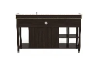 Contemporary open-frame vanity unit with a sturdy monolithic top and a lightweight, airy silhouette