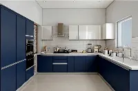 Contemporary parallel wall units with flush-front doors and a uniform finish designed to create a streamlined, corridor-style culinary space