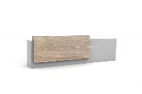 Contemporary rounded-corner front desk with a sturdy monolithic base, offering an ergonomic workspace paired with an inviting, organic guest facade