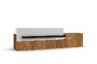 Sleek architectural floating-ledge desk showcasing a raised, wall-to-wall floating counter surface with concealed LED under-lighting and cable management