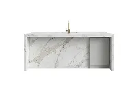 Contemporary overhanging countertop with an integrated seating ledge and a sturdy, monolithic frame that bridges kitchen work and social spaces