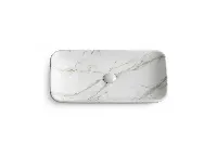 Architectural wall-mounted rectangular sink with a seamless sloped floor and a minimalist linear drain