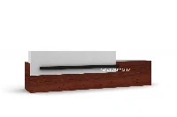 Minimalist cantilever-shelf reception station offering a spacious, highly durable main work surface underneath a clean, low-maintenance floating top ledge