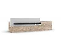 Contemporary linear floating-shelf counter with a sturdy monolithic base offset by an elevated, floating surface designed for smooth guest interactions
