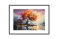Modern framed landscape painting featuring rolling hills and a soft, misty horizon