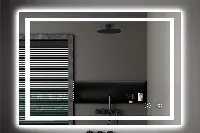Modern rectangular backlit mirror with integrated LED glow for luxury hotel baths