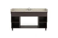 Sleek architectural vanity counter showcasing a symmetric two-drawer layout and a refined, minimalist silhouette for a balanced, upscale bathroom aesthetic