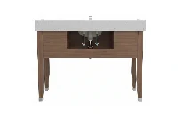 Contemporary thin-edge vanity unit with a lightweight monolithic top and a highly streamlined geometric silhouette