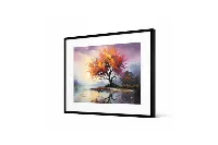 Contemporary scenic print with a wide-angle view of a calm, sunlit valley